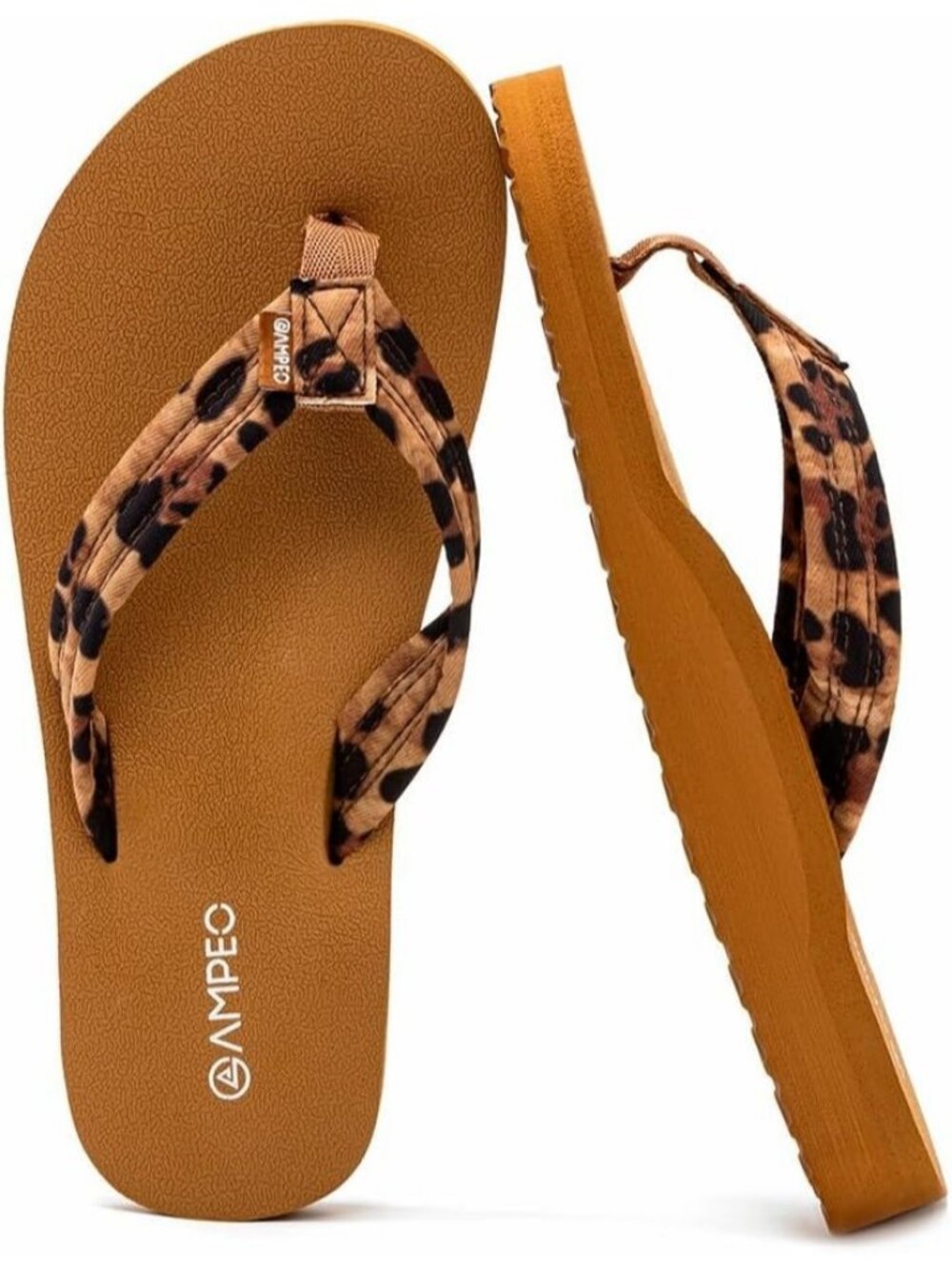 Women's Floral Leopard Brown Comfortable Flip Flops Summer Beach Thong Sandals